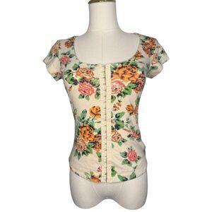 Kimchi Blue Urban Outfitters Women’s Small Floral Corset T-Shirt Cotton